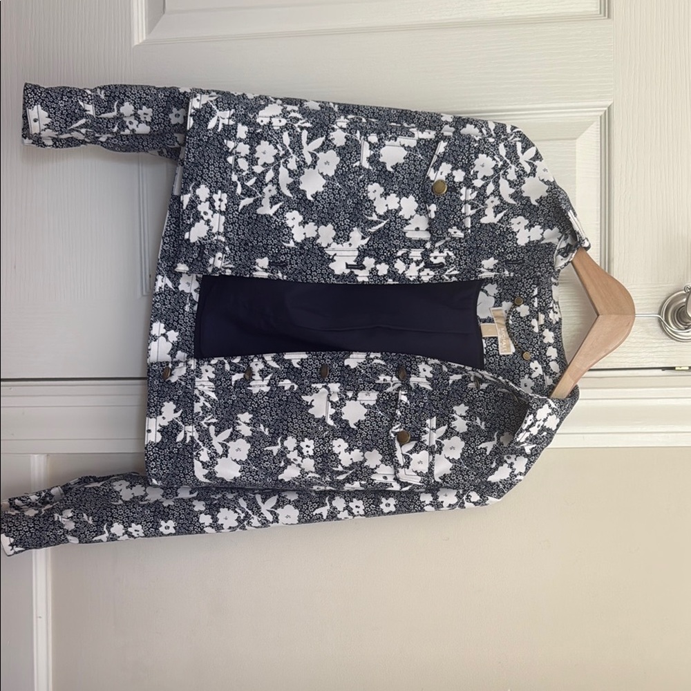 MICHAEL Michael Kors Black and White Floral Jean Jacket